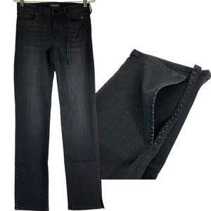 Liverpool Jeans Women's Sz 28" Black Beaded Slit Hem Mid Rise Stretch Denim $98
